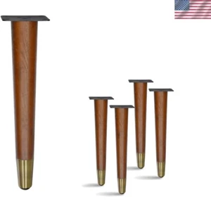 4-Piece Retro Solid Wood Furniture Legs Set with Antique Brass Footing 12" H - Picture 1 of 4