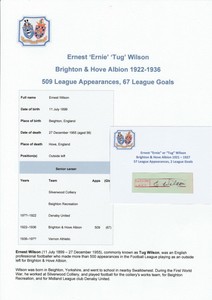 ERNIE WILSON BRIGHTON & HOVE ALBION 1922-1936 original autograph signed cutting