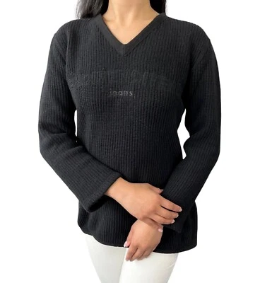 Suéter de Manga Larga FENDI Vintage Logo Jeans #40 Tejido Lana Negra RankAB Foto 1 de 4