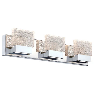 C C attleya Contemporary Chrome LED Vanity Light with Clear Ice-Like Brick Glass - Image 1 of 4
