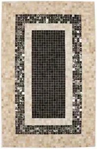 5X8 ft Rare Black Cowhide Leather Rug Handmade Modern Carpet Contemporary Décor - Picture 1 of 19