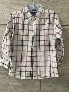 Tommy Hilfiger Boys Small Sz 4 Classic Shirt Button Down Plaid Blue Cotton - Picture 1 of 6