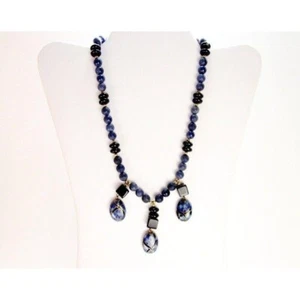 Chinese Export Cloisonne Onyx Sterling Vermeil Necklace Friendship Collection - Picture 1 of 5
