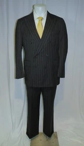 Paul Stuart Hand Made Charcoal Striped Peak Lapel 6x2 Double Breasted Suit 42ST - Picture 1 of 18