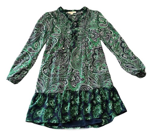 ABITO MICHAEL KORS VERDE PAISLEY STRINGATO TAGLIA XS abito slip 2 pezzi manica lunga