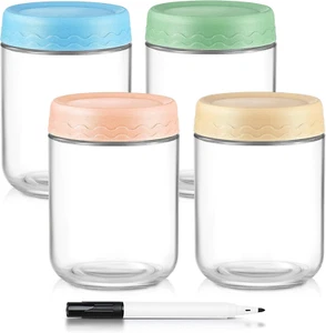 16 Oz Overnight Oats Containers with Lids - 4 Pack Glass Storage Jars with Ai... - Picture 1 of 1