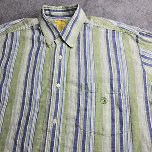 VTG Duck Head Linen Cotton Mens Large Striped Beach Laganlook Vacation 90s Green - Picture 1 of 14