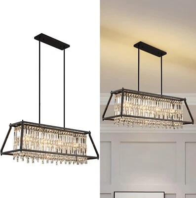 LMQNINE 4 Light Light Fixture Farmhouse Chandelier Black Metal Crystal Pendant - Image 1 of 4