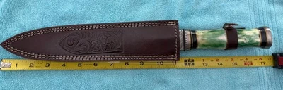 Cuchillo de caza de acero Damasco, con funda Nuevo de Lote Antiguo Foto 1 de 4