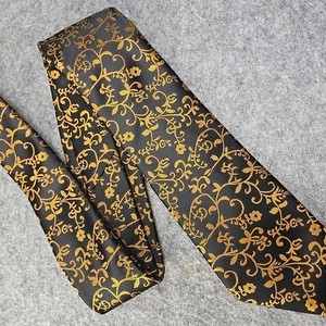 Neu mit Etikett Barry Wang Seidenkrawatte schwarz gold Blumenmuster 59 Zoll - Bild 1 von 6