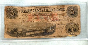 1862 ~ $5 WEST WINFIELD BANK ~ BILLETE OBSOLETO DE NUEVA YORK ~ G - Imagen 1 de 2