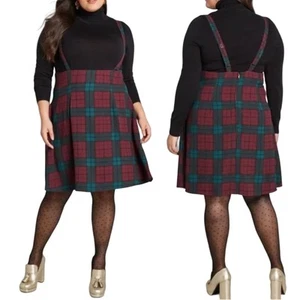 Modcloth Overall Suspender Skirt Plaid Pattern Adjustable Straps Plus Womens 1X - Picture 1 of 8