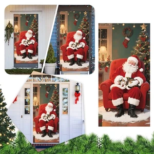 Paño de fondo de cubierta de puerta de Navidad, decoración de Papá Noel, banderas de Navidad - Imagen 1 de 6