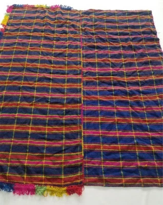 Vintage Traditional Handwoven Multicolor Tartan-Style Blanket 167x137cms - Image 1 of 4