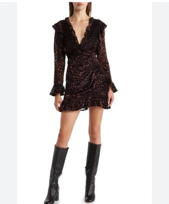 Mini vestido ASOS Design com babado envoltório leopardo burnout veludo sem costas tamanho 10 novo sem etiquetas - Imagem 1 de 4