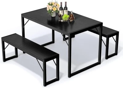 Bealife Dining Table Set for 4, Modern Kitchen Table Set with 2 Benches, Black - Image 1 of 4
