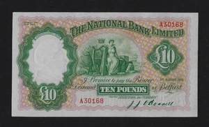 Ireland Northern National Bank Limited 10 Pounds 1942 P-160 AUNC KEY DATE - Picture 1 of 2