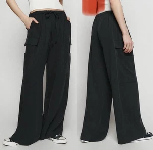 Reformation Ethan Twill Wide Leg Cargo Pants Black Women’s 2P Casual Designer - Picture 1 of 11