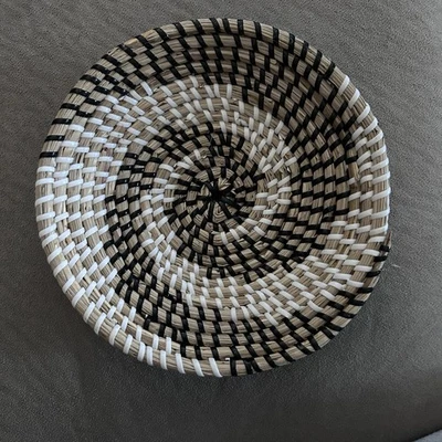 Woven Rattan Decorative Wall Hanging Black, Beige, And White 8” Diameter - Image 1 of 4