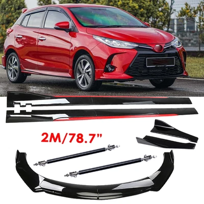 Front Bumper Lip Splitter Glossy Black Red Body Kit Side For Toyota Yaris 05-20 - Изображение 1 из 4