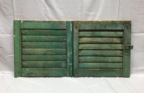 Pair VTG Shabby 15x16 Green Antique House Wood Window Shutters Old 860-23B Cover