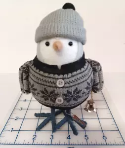 Wondershop VARMA Fabric Bird Gray Knit Sweater & Bell Christmas Figurine 7" - Picture 1 of 7