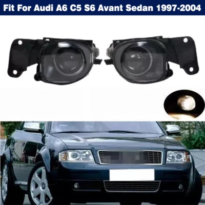 Front Bumper Fog Lights Lamp Convex Lens For Audi A6 C5 S6 Avant Sedan 1997-2004 - Image 1 of 4
