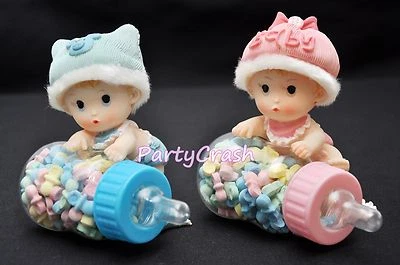 BABY SHOWER PARTY SUPPLIES, PARTY DECORATION Baby Shower Fillable Baby Bottle Party Decoration Favor Cake Topper Boy Girl 4"
