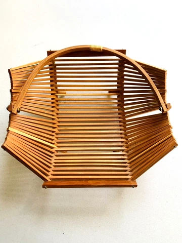 MCM Small Basket Japanese Modern Open Slatted with Legs and Swivel Handle Cover