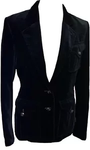 YVES SAINT LAURENT RIVE GAUCHE Black Velvet Vintage Jacket Size UK 10 EU 38 - Picture 1 of 10