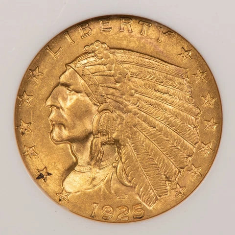 1925-D G$2.50 Indian Gold Quarter Eagle - PQ Full Luster - NGC MS 63 - G2116 Cover