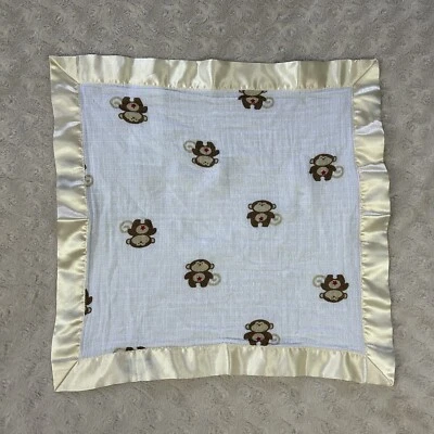 Aden + Anais Monkey Baby Lovey Security Blanket Brown Tan White Red Star Belly - Image 1 of 4