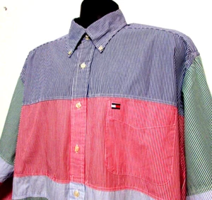 Vintage Tommy Hilfiger Herren Hemd Large Button Down gestreift Color Block bunte Flagge - Bild 1 von 10