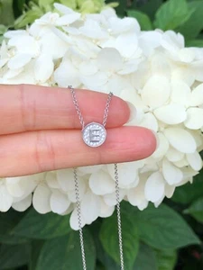 925 Sterling Silver Round Cz Initial Letter E Pendant Necklace Womens 8.5mm 18" - Picture 1 of 9