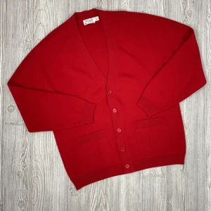 Vintage 80s St. Croix Knits Men's Large 100% Zephyr Wool Red Cardigan Sweater - Picture 1 of 8
