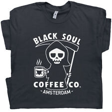 Funny Coffee T Shirt Amsterdam Black Soul Cafe Grim Reaper Tee Vintage Graphic