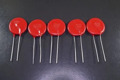 Лот из 5 металлооксидных варисторов Harris V150LA20B 243 В 6,5 кА радиальные 2 свинца красные новые из старых запасов - Изображение 1 из 2