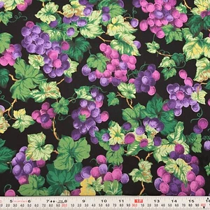 Vintage Joan Messmore for Cranston Grape Vines on Black Cotton by the HALF YARD - Picture 1 of 2