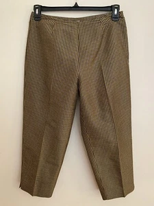 ALLISON TAYLOR PANTS~8~BLACK GOLD/TAN CHECK~100% SILK~CROPPED~LINED~TAPERED LEG - Picture 1 of 5