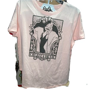 NWT Disney Villains Cruella De Vil Tarot Card Flocked Tee Shirt | Pink 2XL - Picture 1 of 10