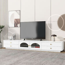 Glass Doors Elegant Functional TV Stand Media Tempered Glass Shelf Cabinet White