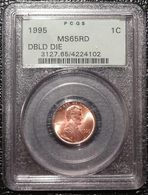 1995 LINCOLN MEMORIAL ONE CENT DOUBLED DIE OBVERSE PCGS OGH MS65RD DOUBLE DDO - Image 1 of 4