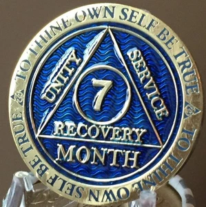 Moneda con chip de sobriedad enchapada en oro azul medallón reflex de 7 meses - Imagen 1 de 6