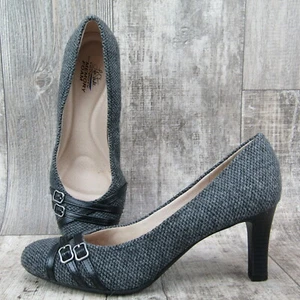 Life Stride Velocity Womens 10M Pump Heel Micky Tweed Fabric Black White 3 Inch - Picture 1 of 12