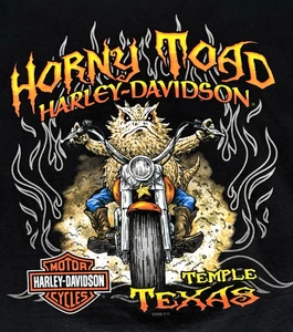 Harley Davidson Black Horny Toad Temple Texas Biker Cotton T Shirt - Size XL - Picture 1 of 6