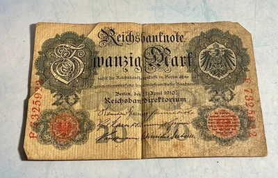 1910 Germany 20 Mark Reichsbanknote Imperial - Image 1 of 2