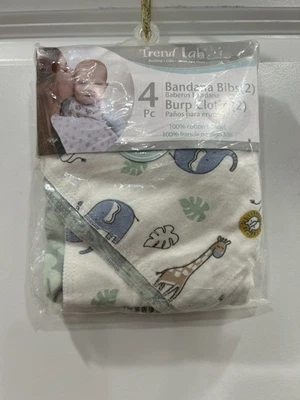 Trend Lab Bebé Bandana Baberos y Paños para Eructar Algodón Jirafas Elefantes Nuevo en Paquete Foto 1 de 4