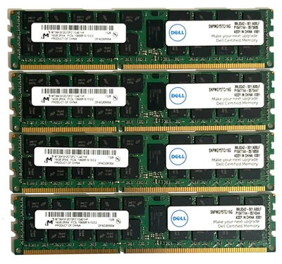 Dell 64GB DDR3 RAM 4x 16GB RDIMM PC3L-10600R 1333MHz Server Memory MT36KSF2G72PZ - Image 1 of 3