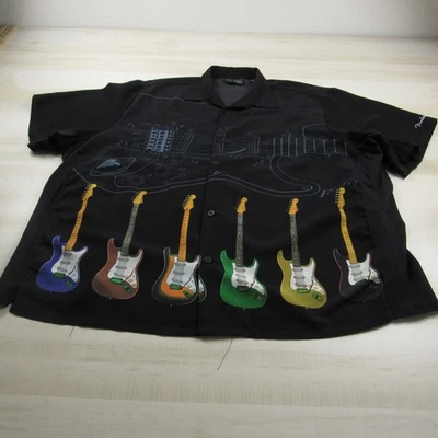 Fender Shirt Mens M Black Da Vinci Guitar Print Button Up *Hemmed Fits like 5XL* - Image 1 of 4