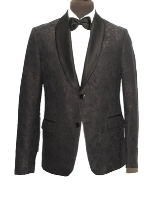 ZARA MAN SUIT COLLECTION BROCADE FLORAL EVENING TUXEDO DINNER JACKET 40''R BLACK - Image 1 of 4